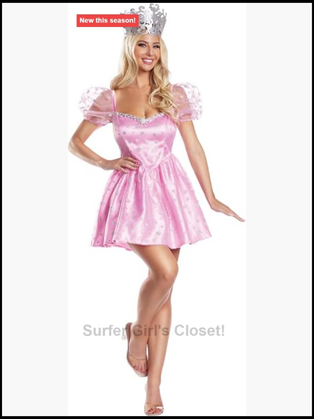 Satin Glitter Mesh Dress Puff Sleeves Brooch Costume